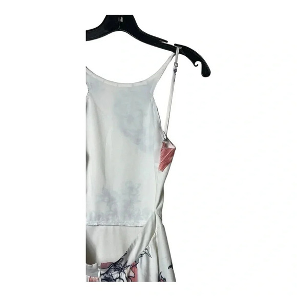 UNKNOWN BRAND FLORAL SWIRL PELPUM DRESS SEE MEASUREMENTS WHITE/NAVY BLUE/PINK - Picture 8 of 12